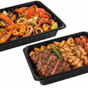 140 bandejas parrilleras sin divisiones, pet reciclable. 1500ml