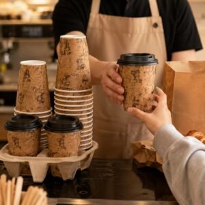 combo 250 vasos 8oz preimpreso + portavasos kraft